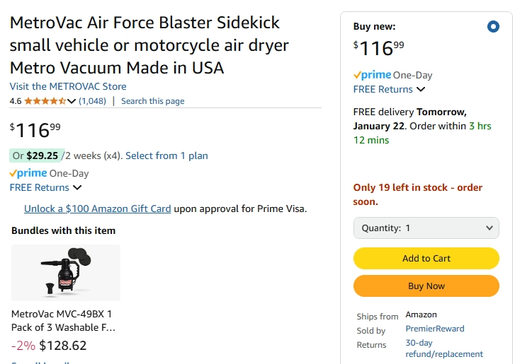 MetroVac Sidekick only 19 Left at the time of writing